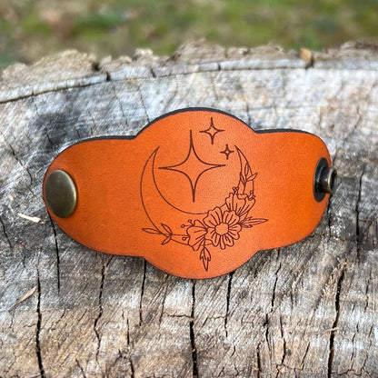Leather Bandana Slide - Moon and Stars saddle tan