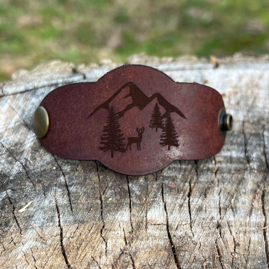 Leather Bandana Slide - Mountains dark brown