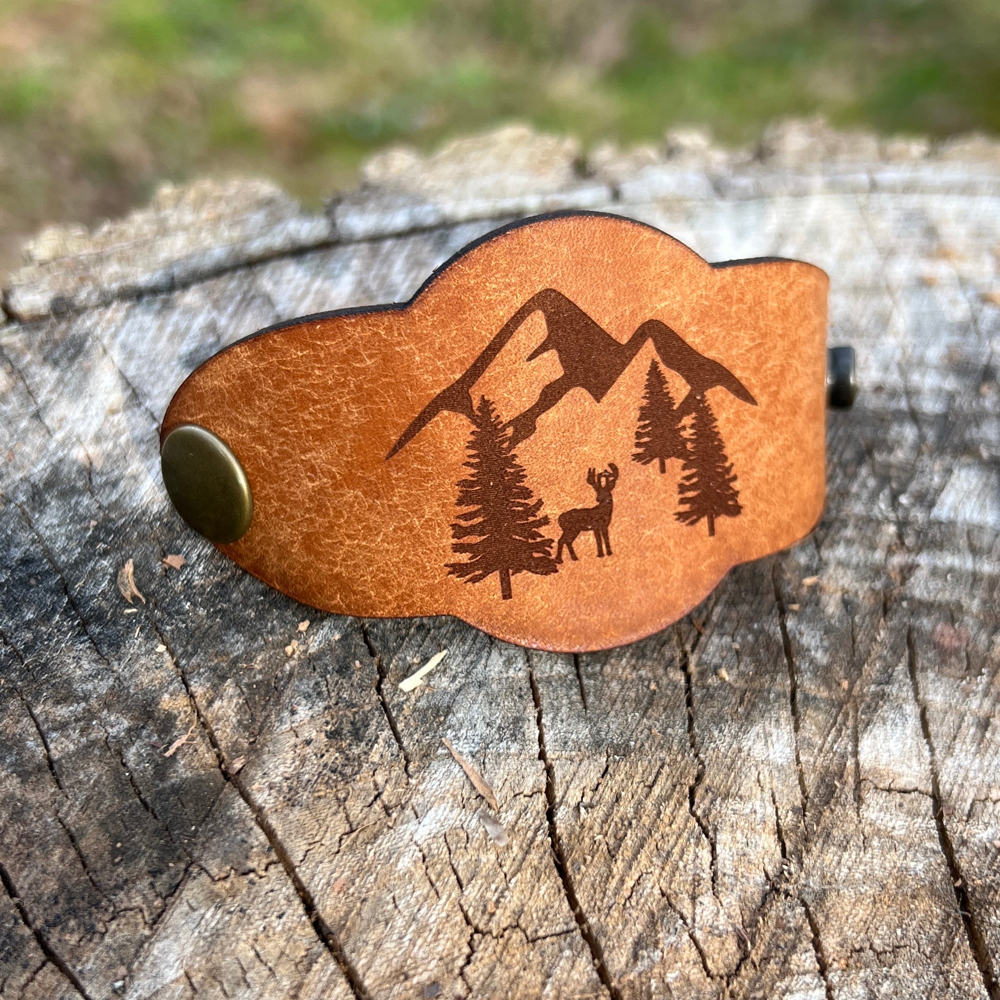 Leather Bandana Slide - Mountains rustic brown