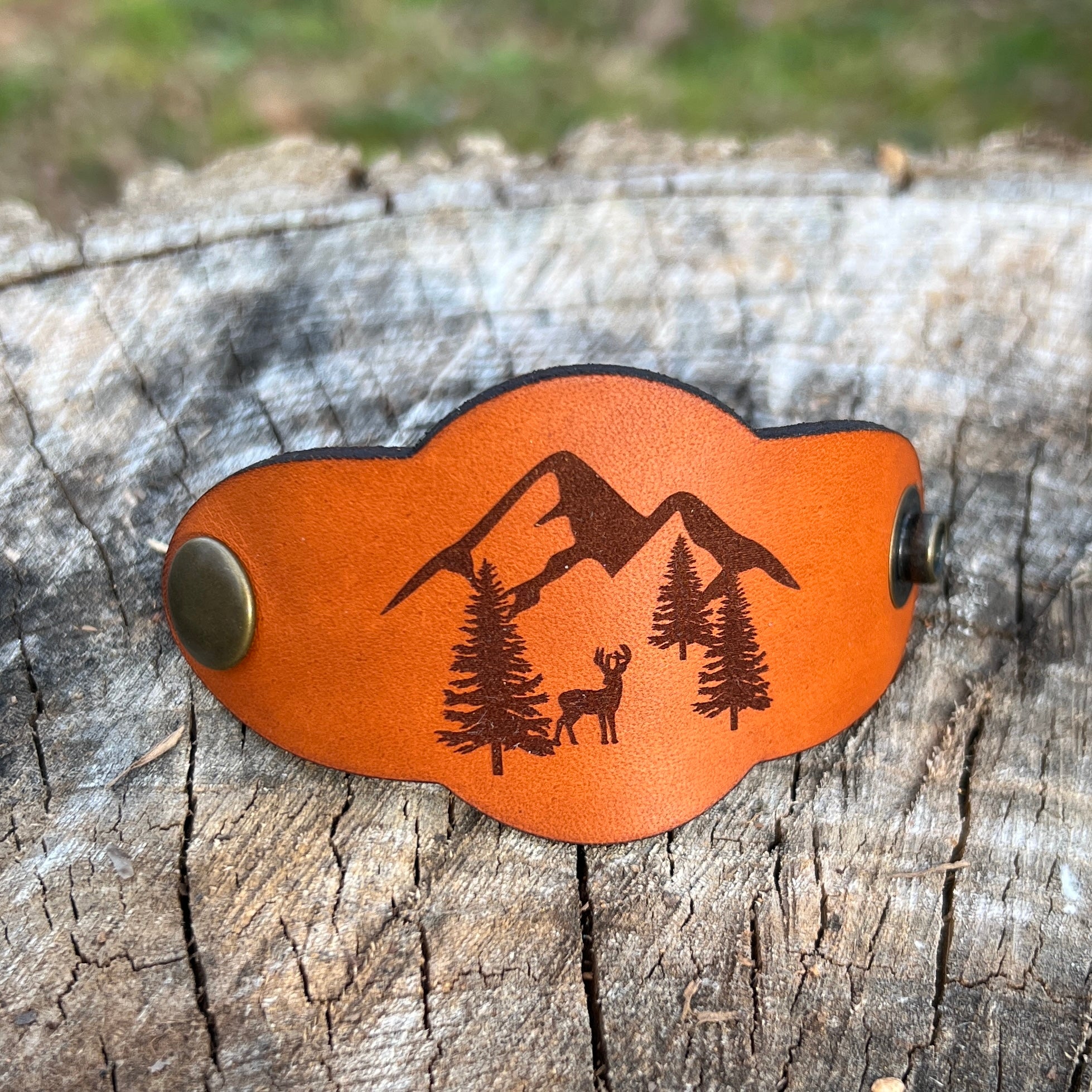 Leather Bandana Slide - Mountains saddle tan