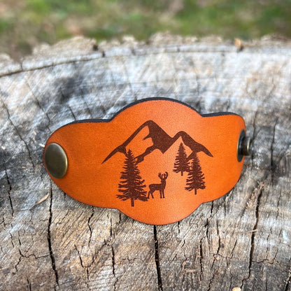 Leather Bandana Slide - Mountains saddle tan