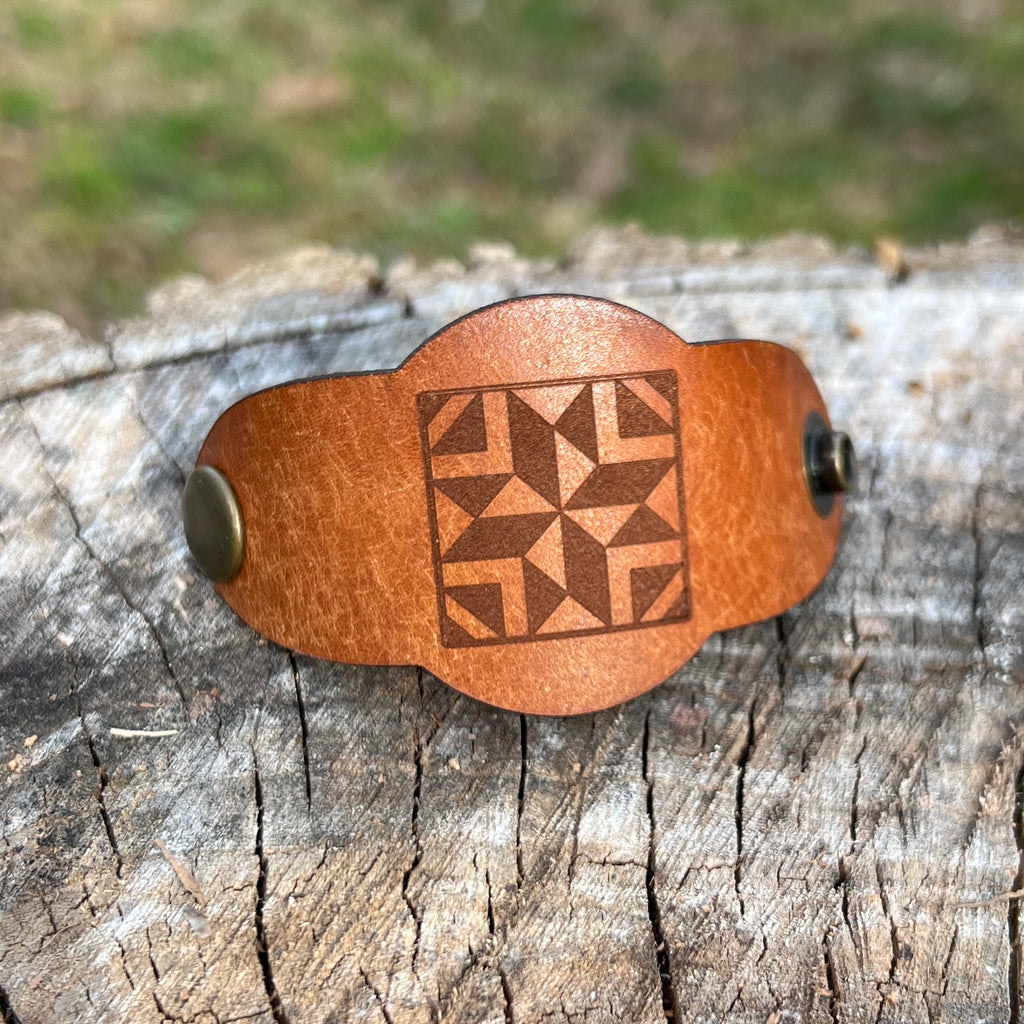 Leather Bandana Slide - Quilt Square rustic brown