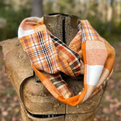 Patchwork Flannel Infinity Scarf - Autumn Orange Plaid