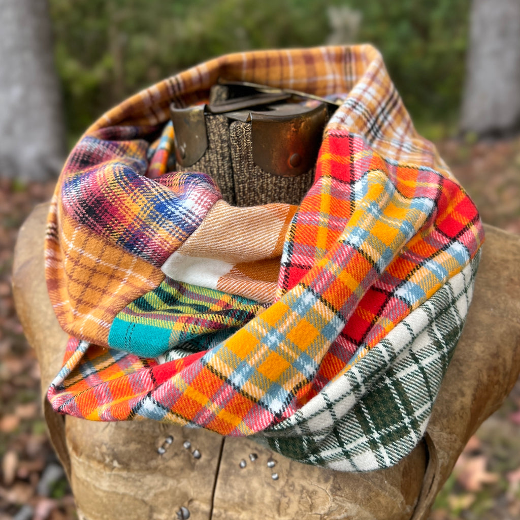 Patchwork Flannel Infinity Scarf - Colorful Plaid