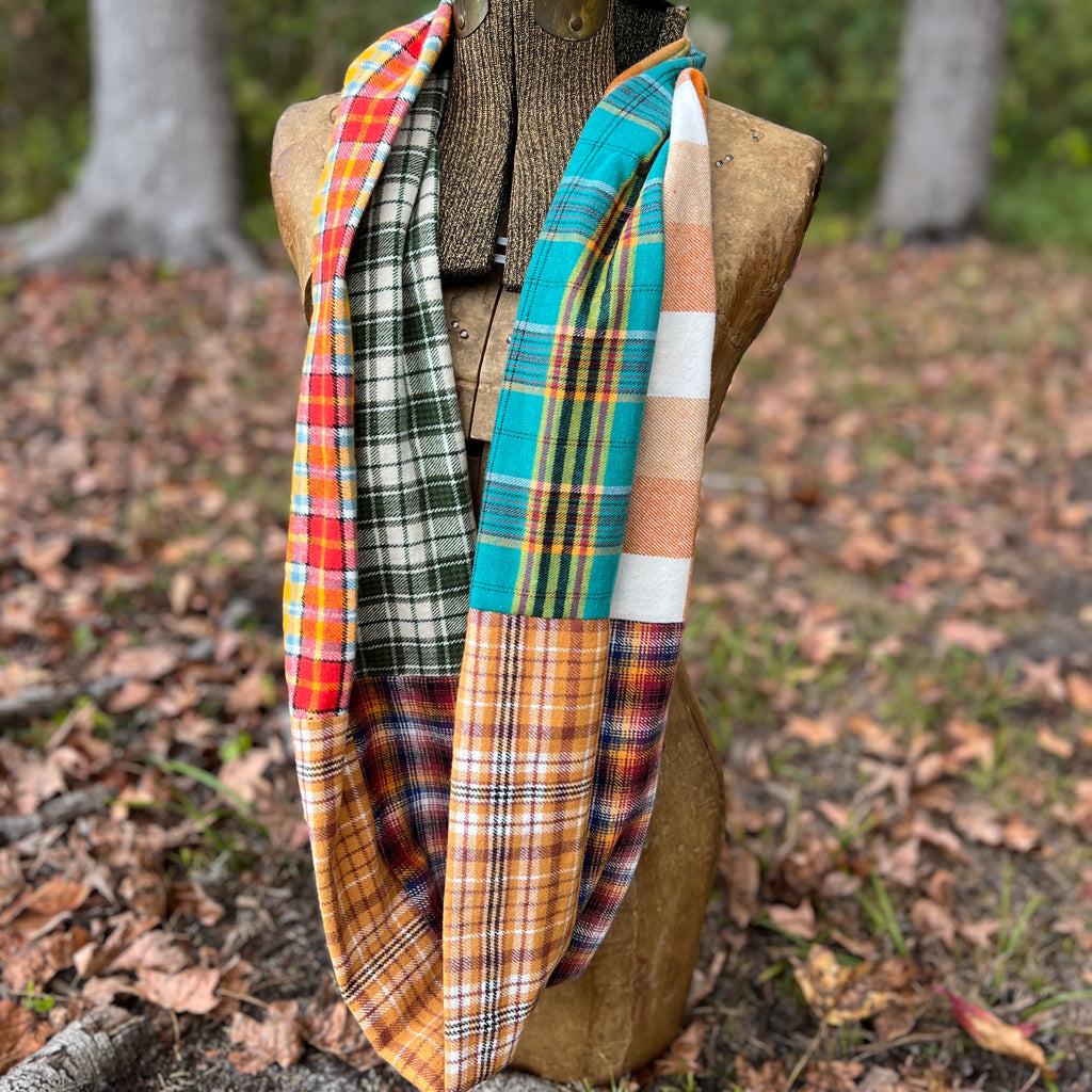 Patchwork Flannel Infinity Scarf - Colorful Plaid