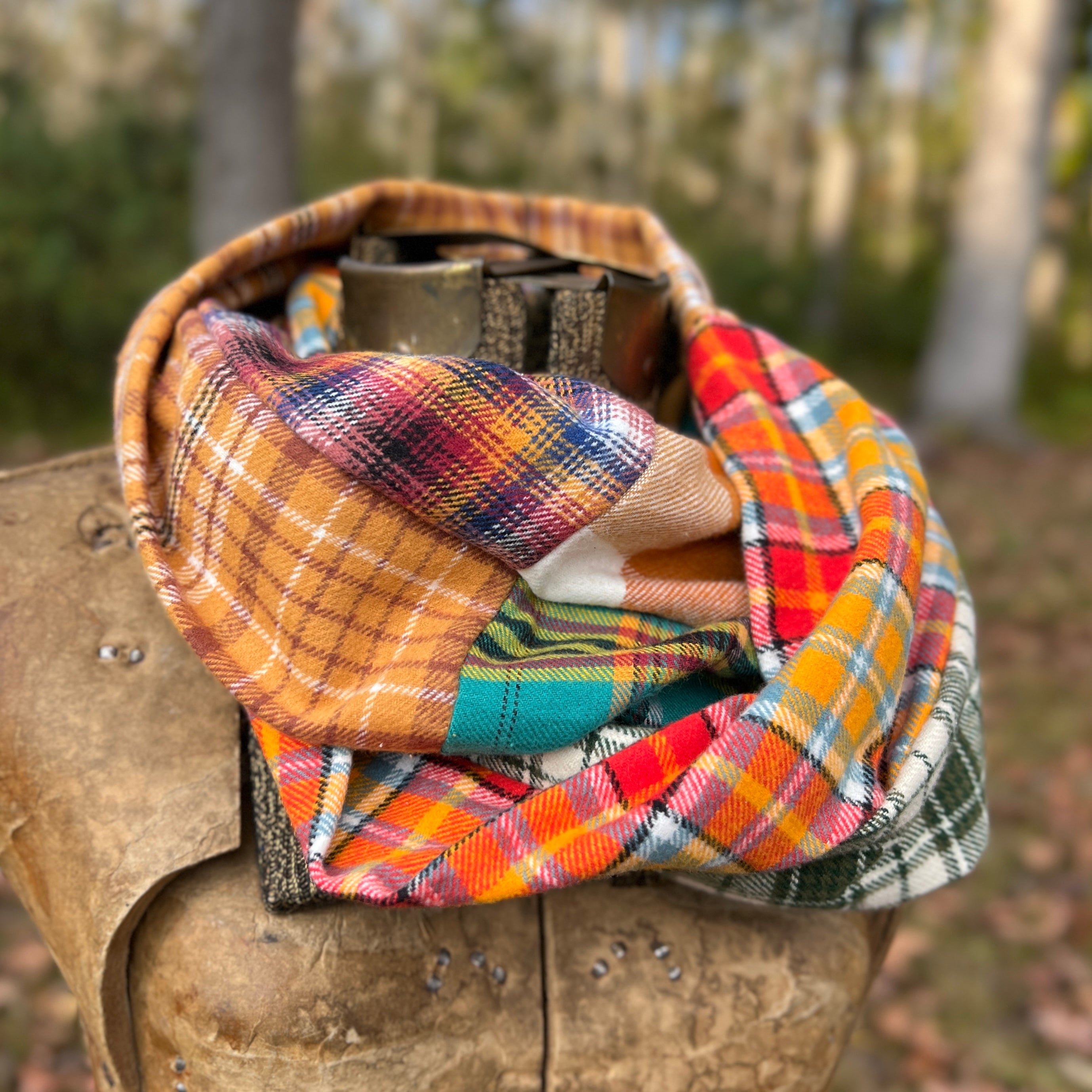 Patchwork Flannel Infinity Scarf - Colorful Plaid