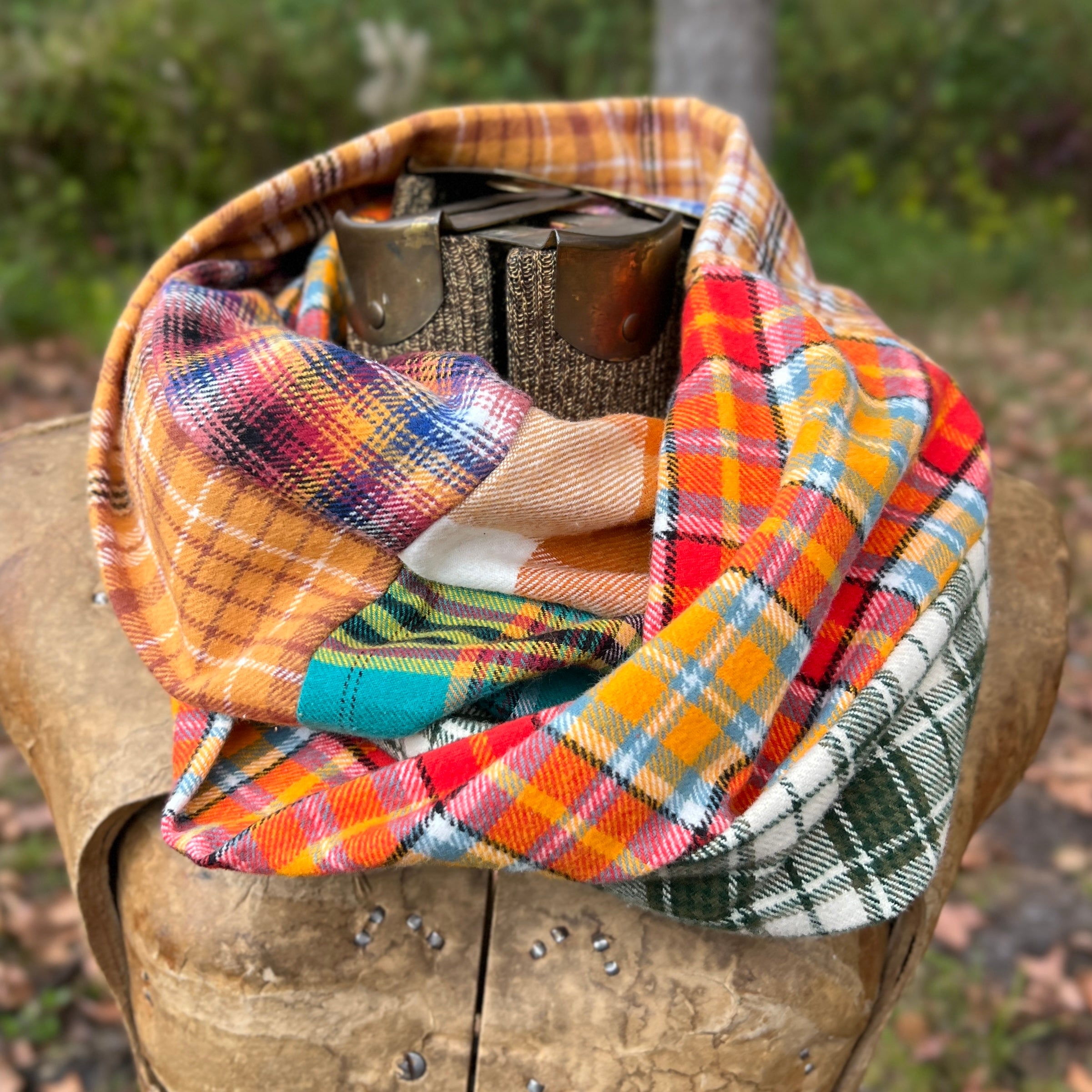 Patchwork Flannel Infinity Scarf - Colorful Plaid