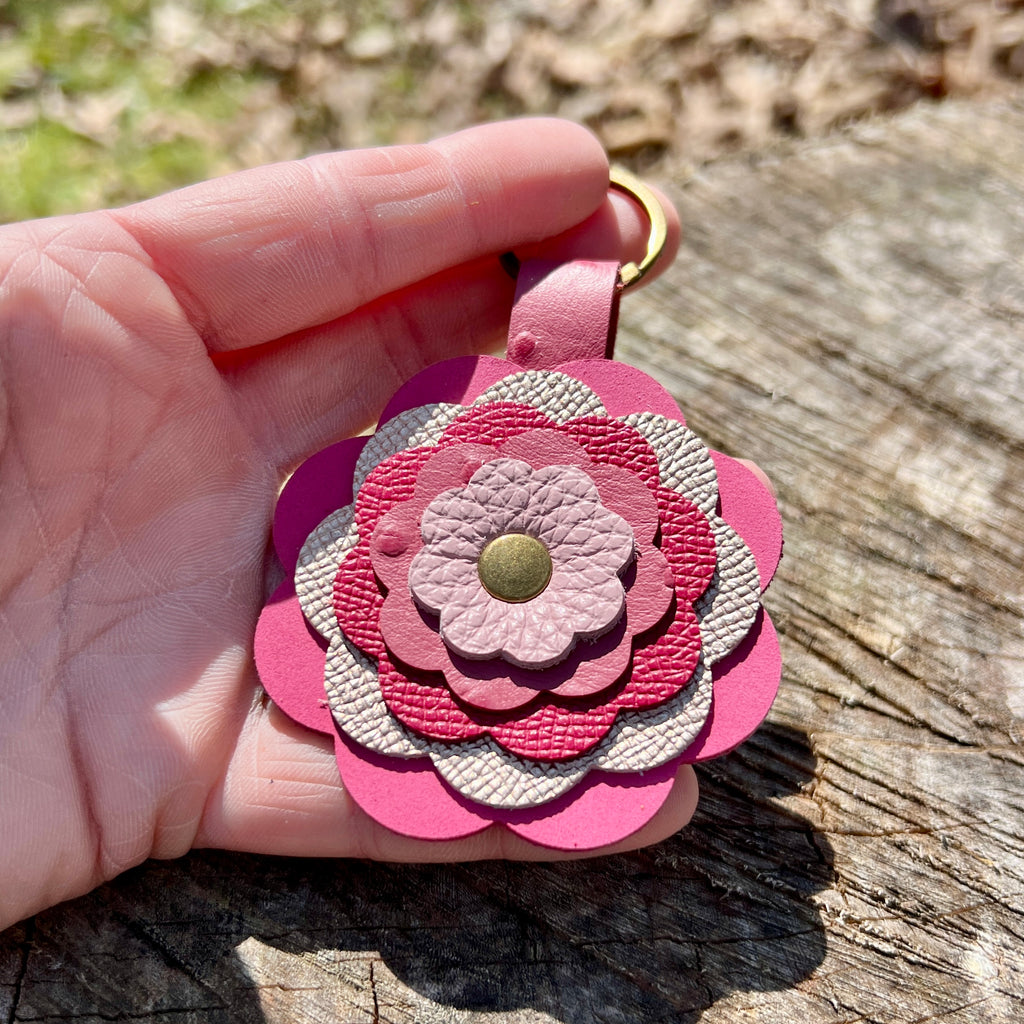 Pink Leather Flower Bag Charm 