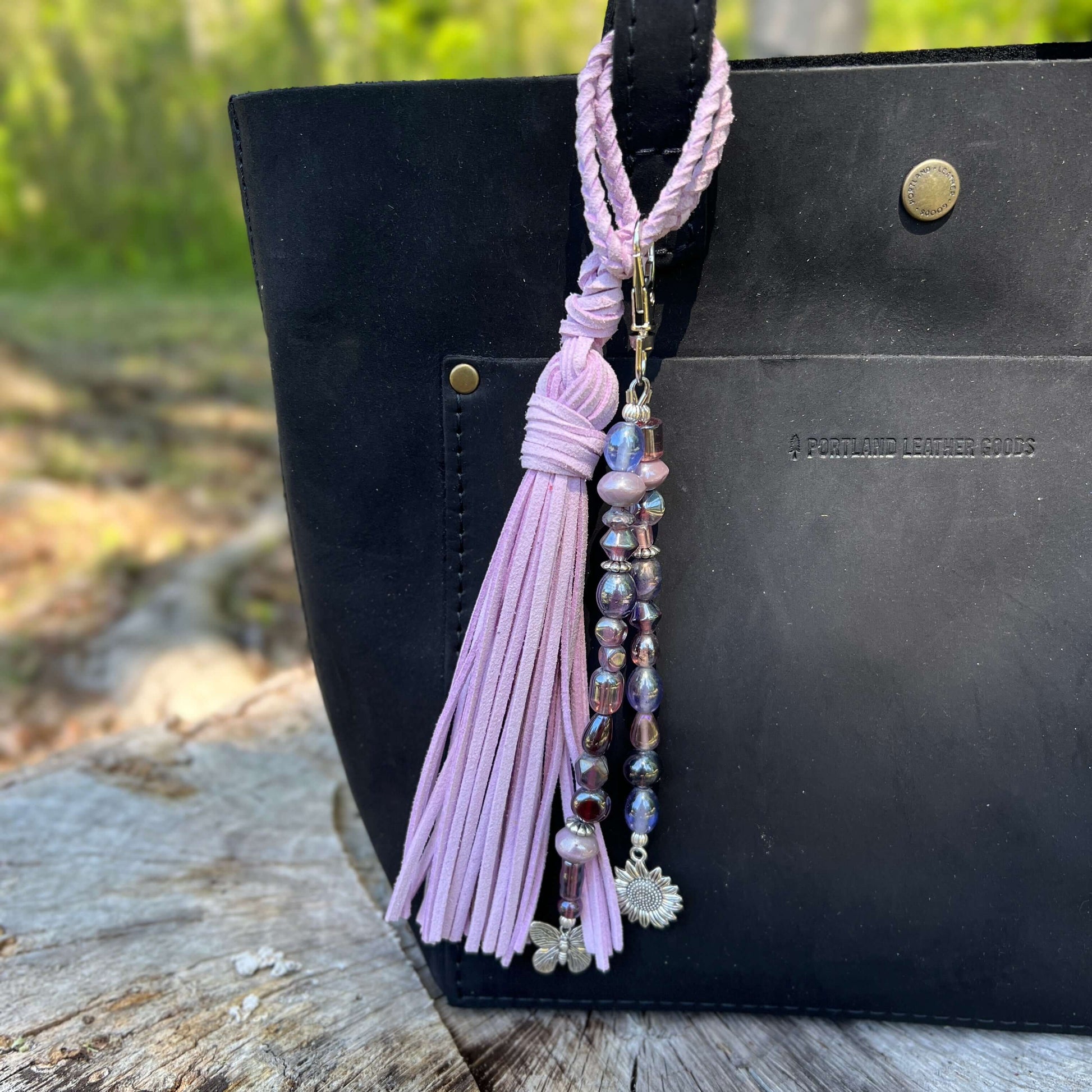 Beaded Bag Charm with Purple Glass Beads