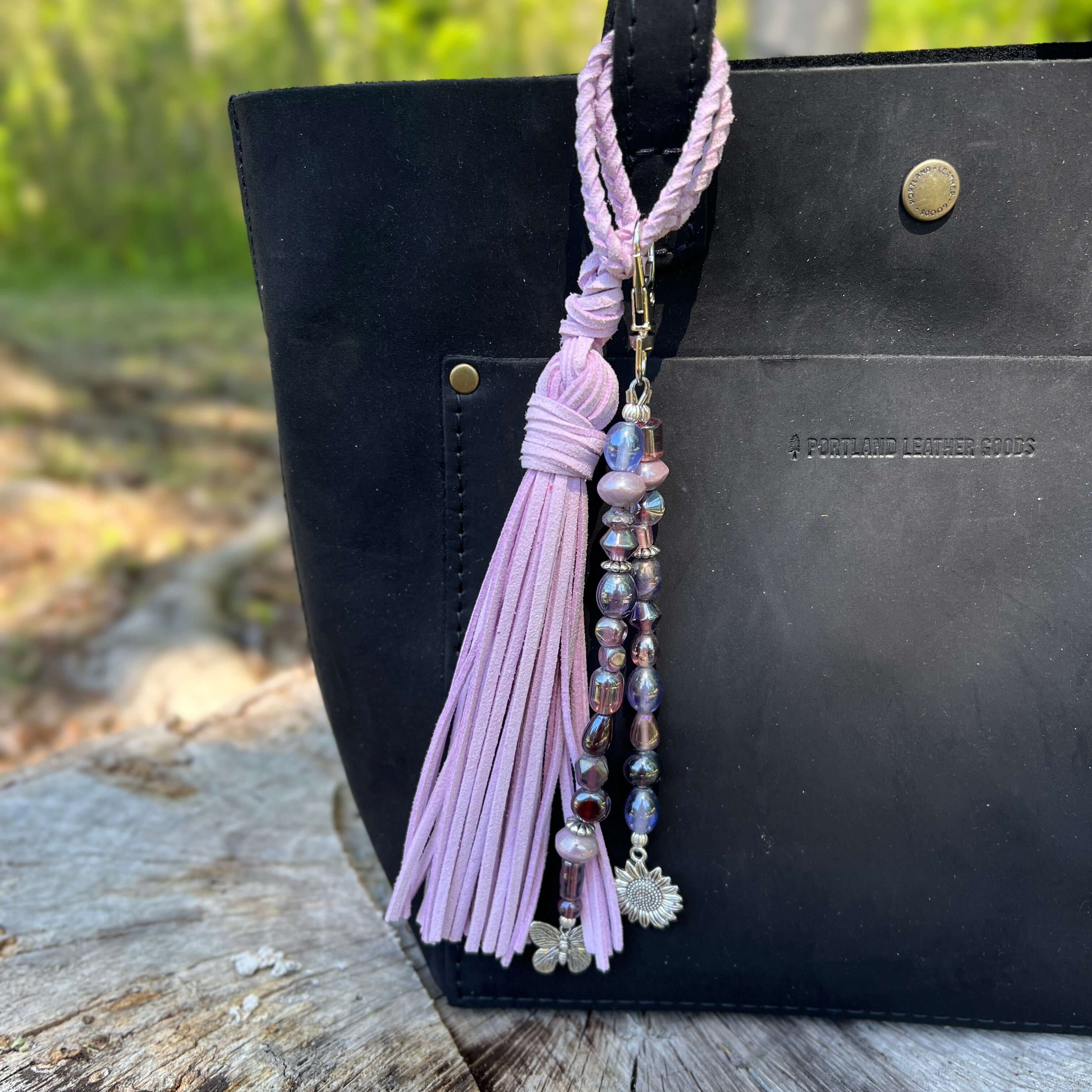 Beaded Bag Charm with Purple Glass Beads