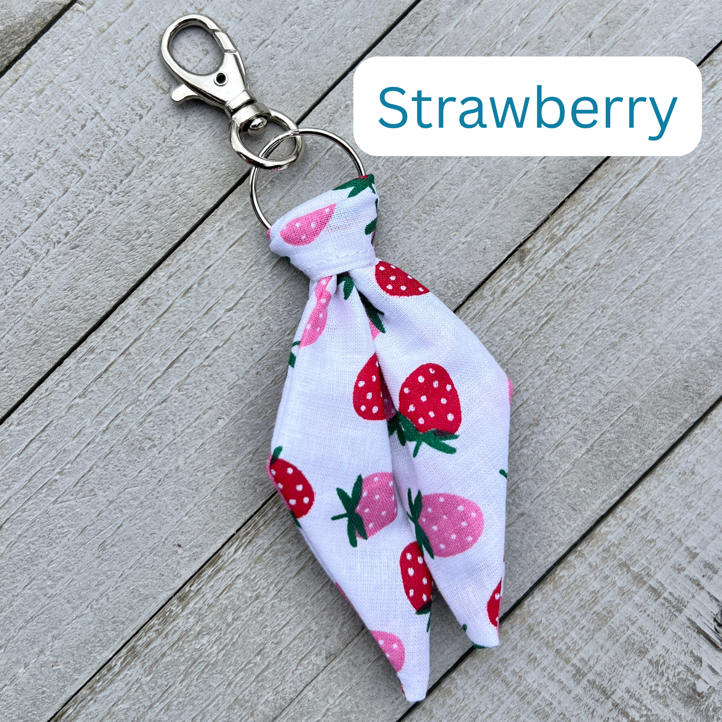 Purse Scarf Mini Key Chain white with strawberry print