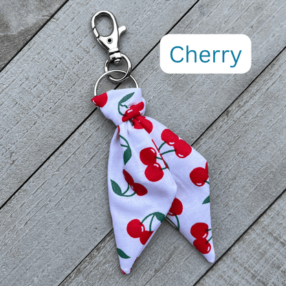 Purse Scarf Mini Key Chain white with cherry print