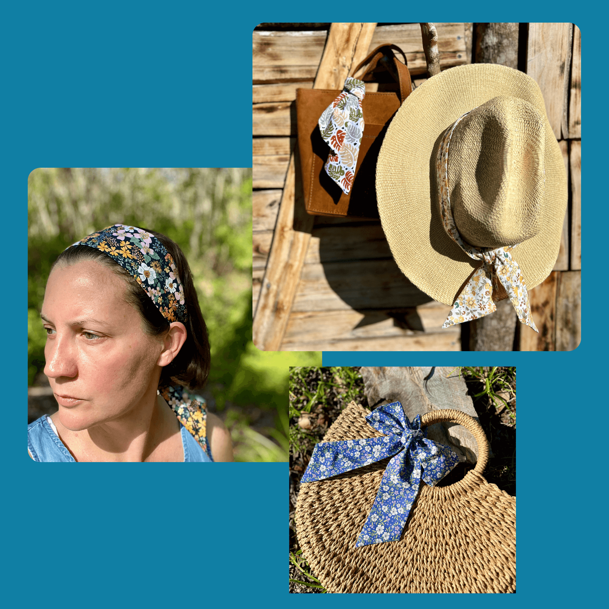 Slim Floral Scarf - Retro Floral Blue