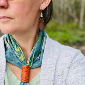 Western Style Leather Petal Dangle Earrings - Brown with Wood & Ruby Zoisite