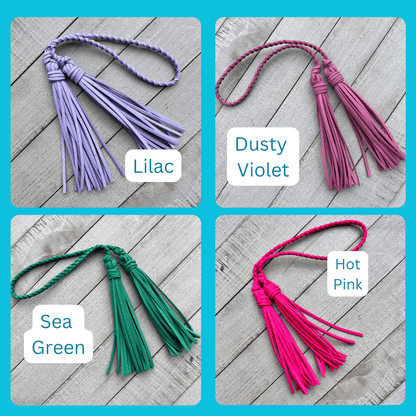 Bag Charm with Double Tassel for Purses & Totes Faux Suede Leather