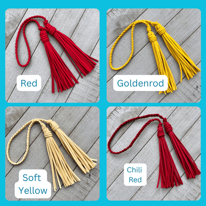 Bag Charm with Double Tassel for Purses & Totes Faux Suede Leather