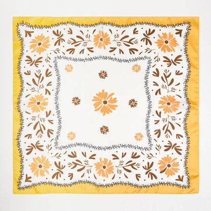 autumn floral silky square scarf on white background
