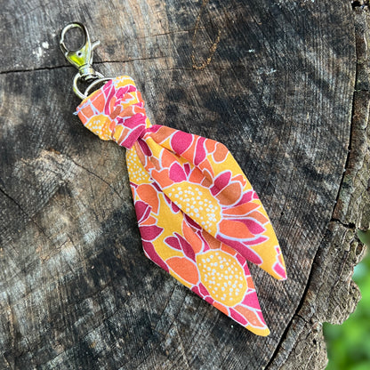 autumn sunflowers print mini scarf key chain