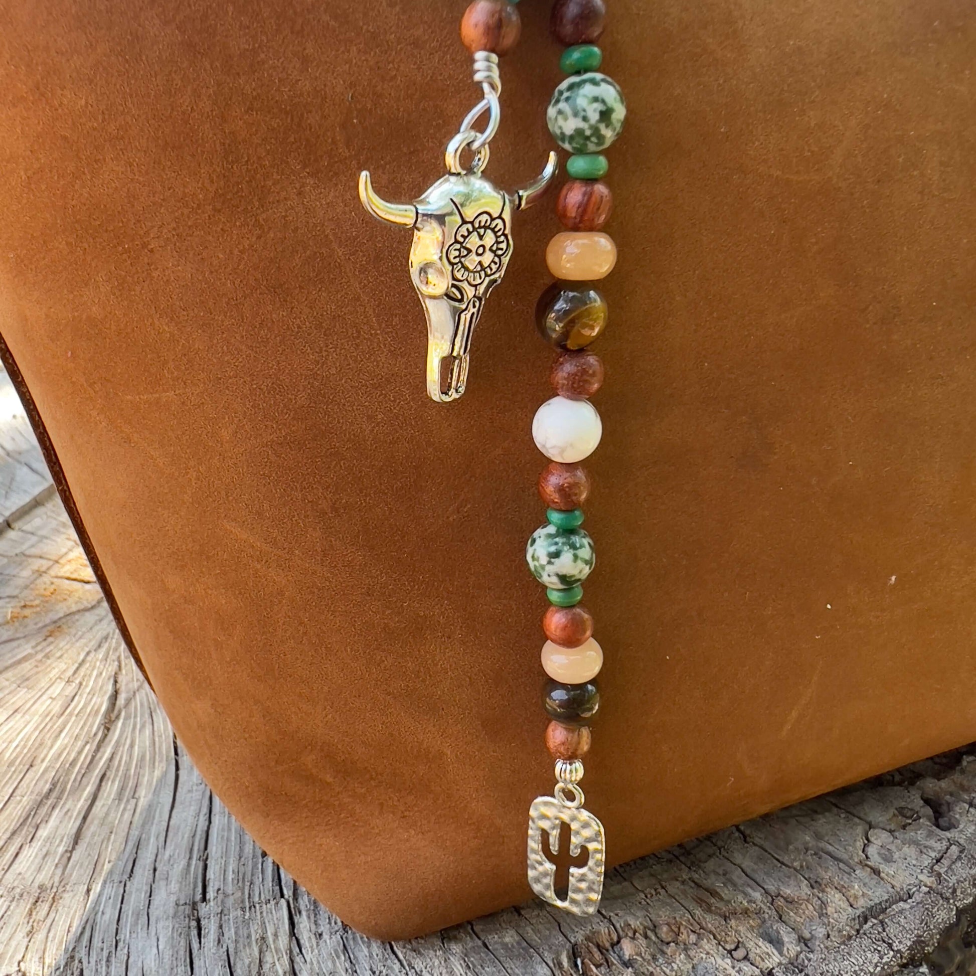 beaded bag charm with natural stones