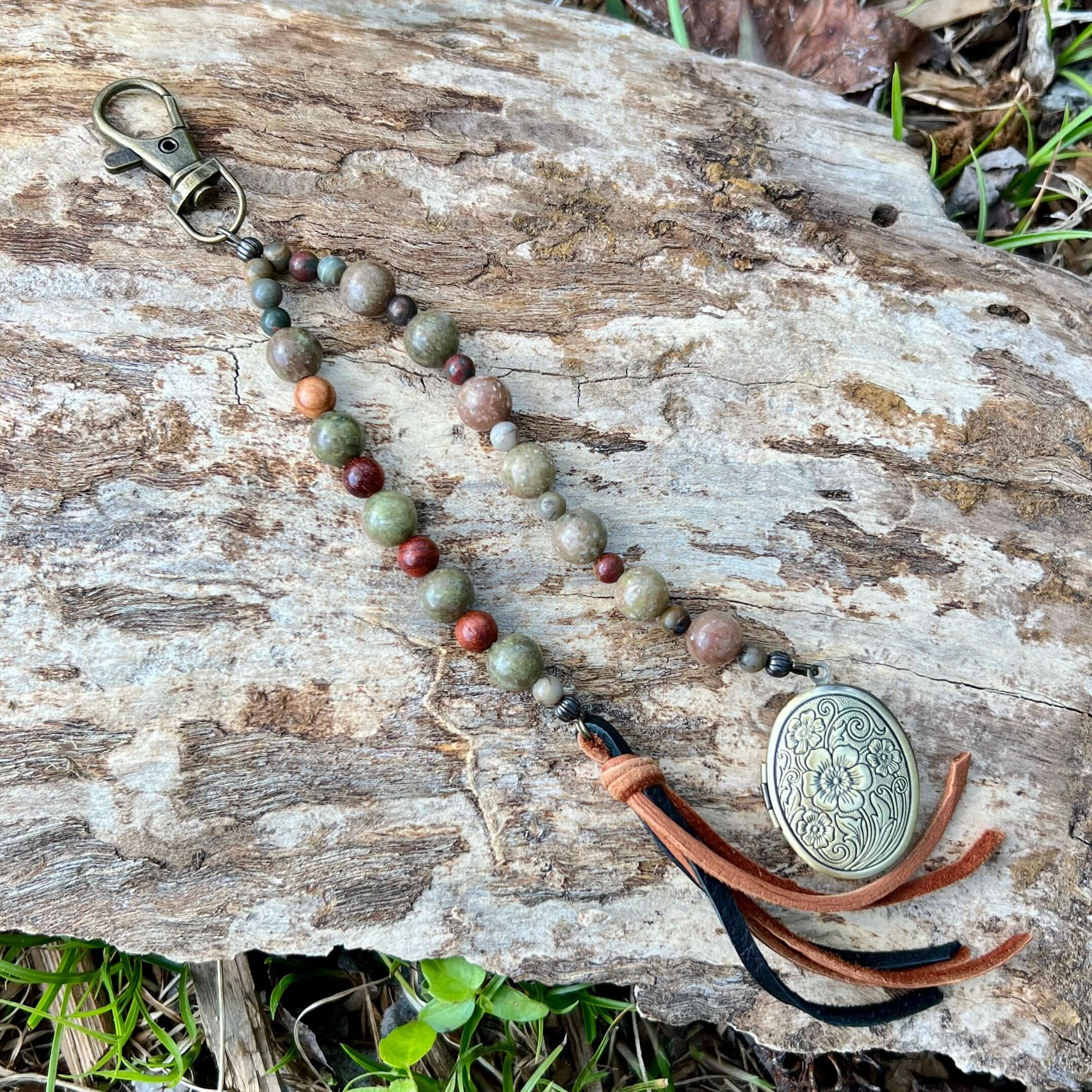 Beaded Bag Charm with Locket