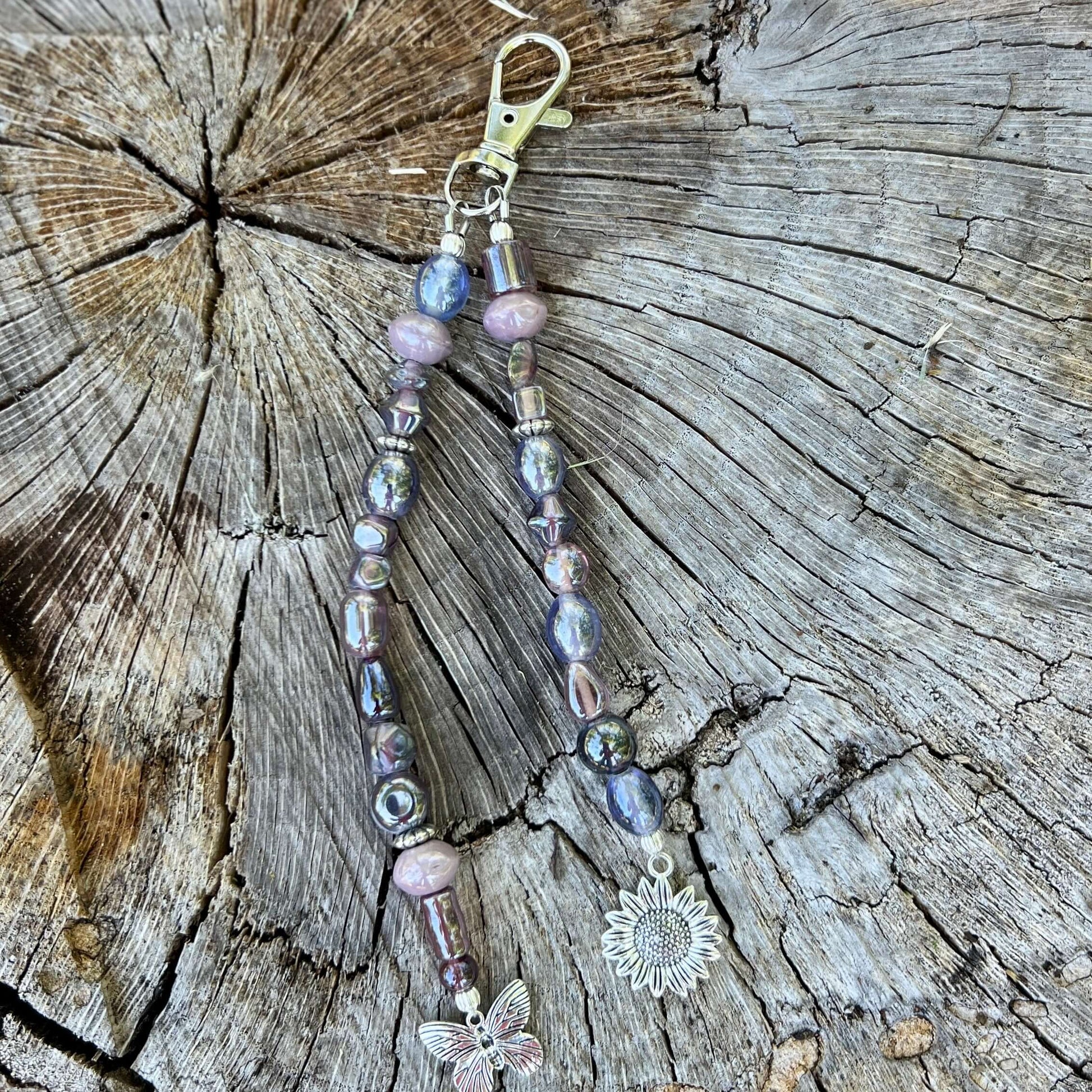 Beaded Bag Charm with Purple Glass Beads