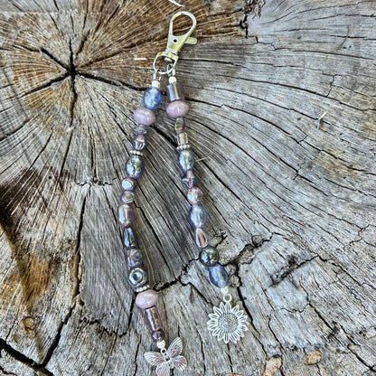 Beaded Bag Charm with Purple Glass Beads