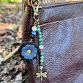 Beaded Bag Charm with Leather Flower