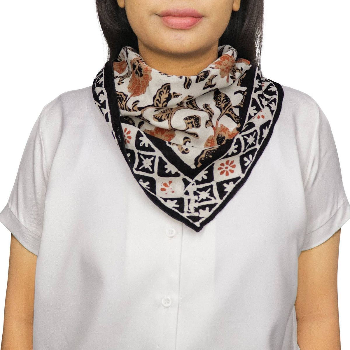 black and peach floral bandana scarf