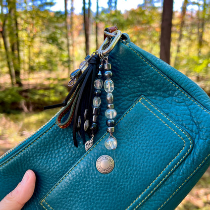 black glass beaded bag charm