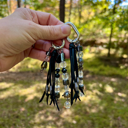 black glass beaded bag charm