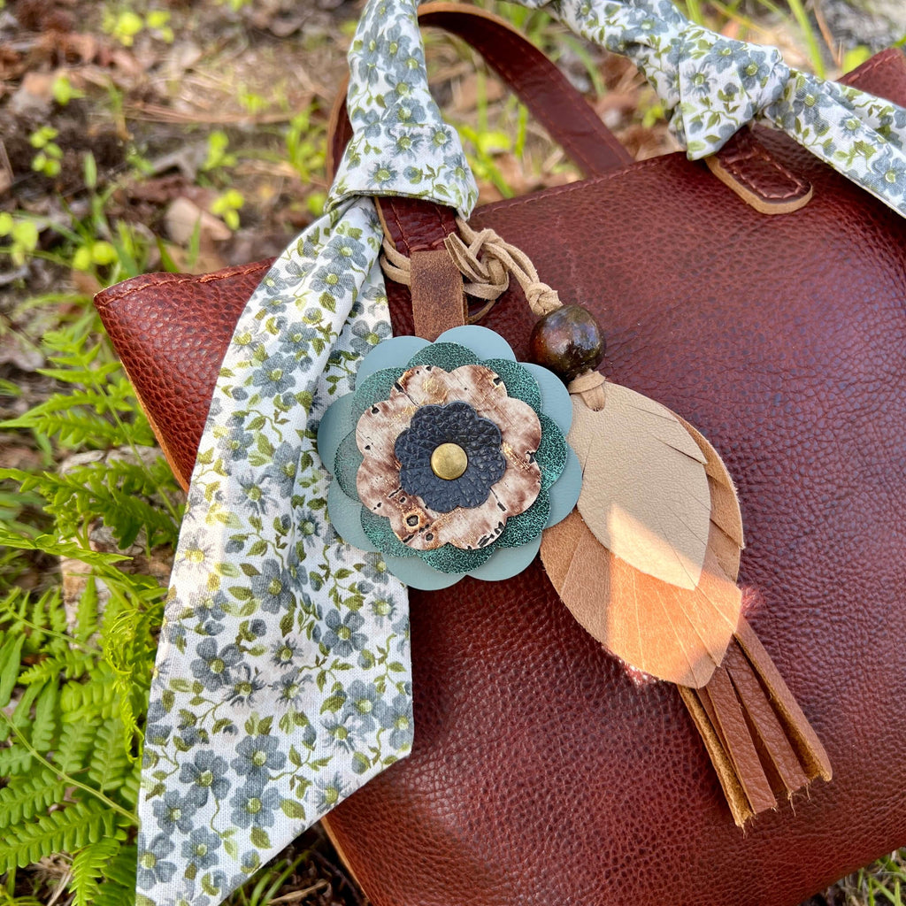 Slim Floral Scarf - Soft Blue and Green Floral