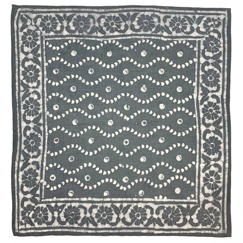 Bandana Square Scarf - Gray Wavy Lines Floral Border