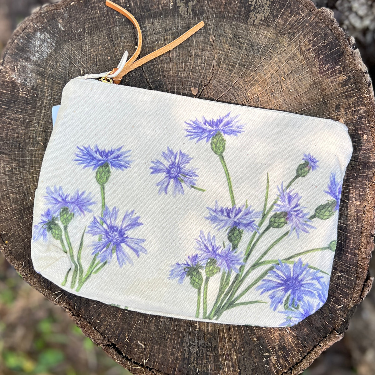 blue cornflower zipper pouch