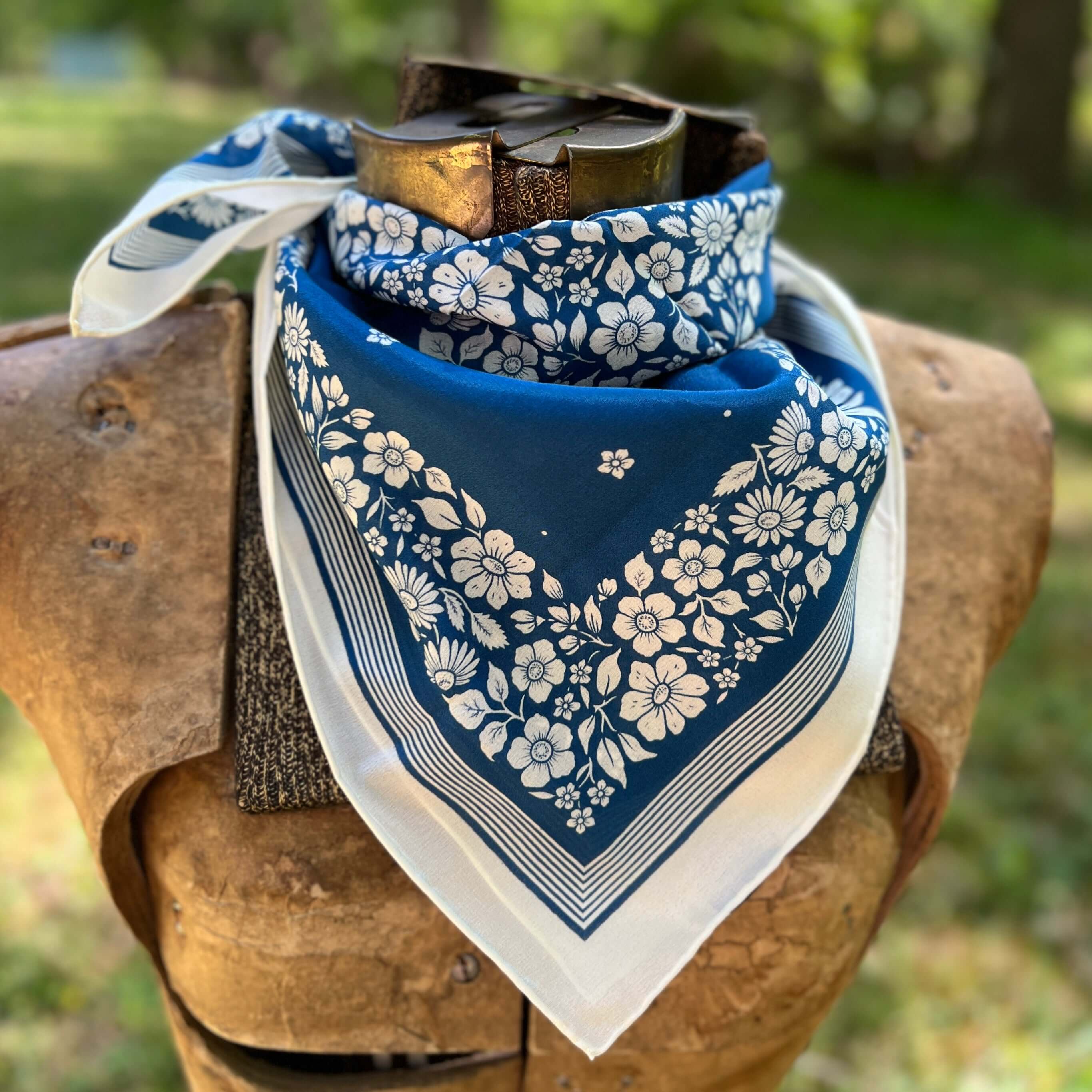 blue floral silk bandana scarf