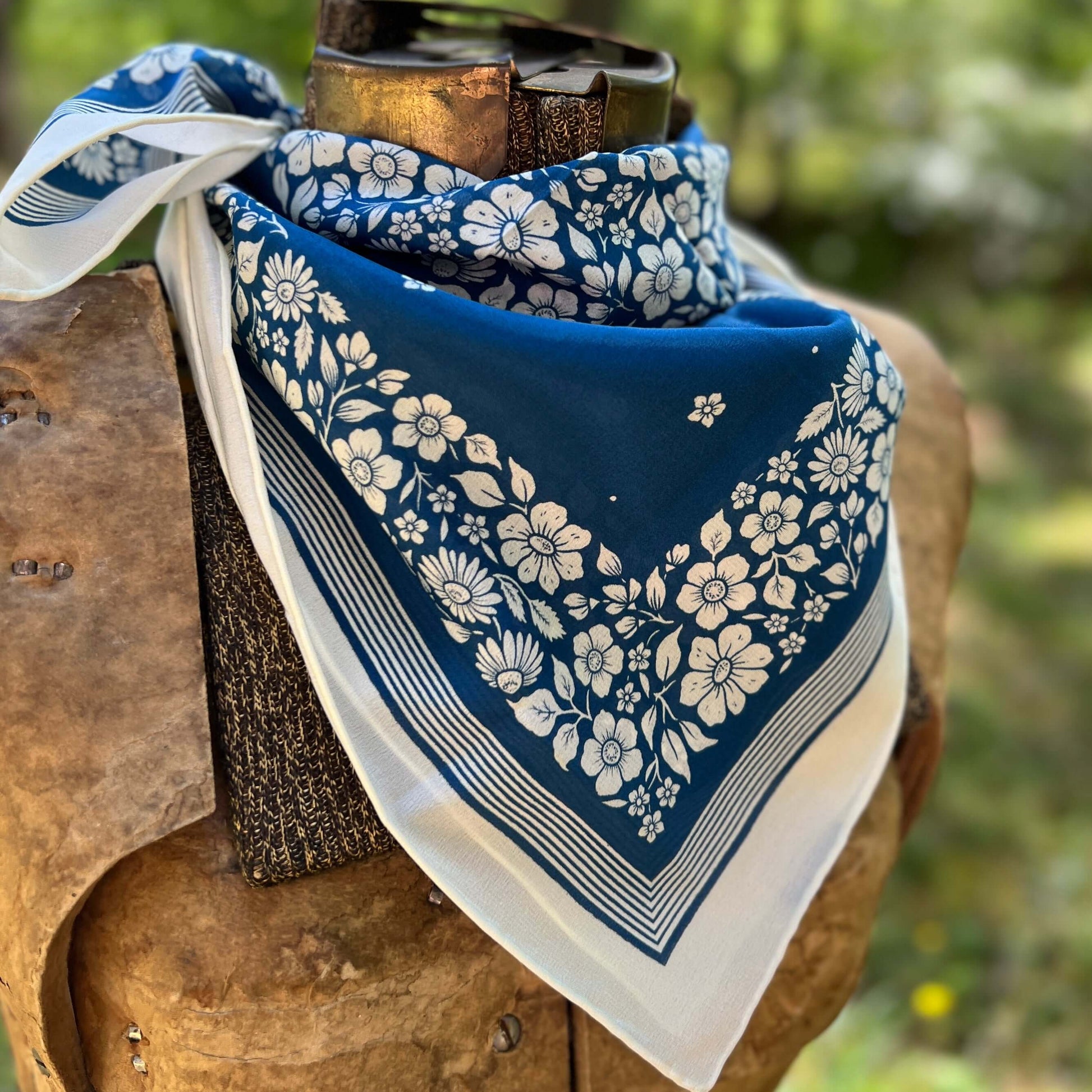 blue floral silk bandana scarf