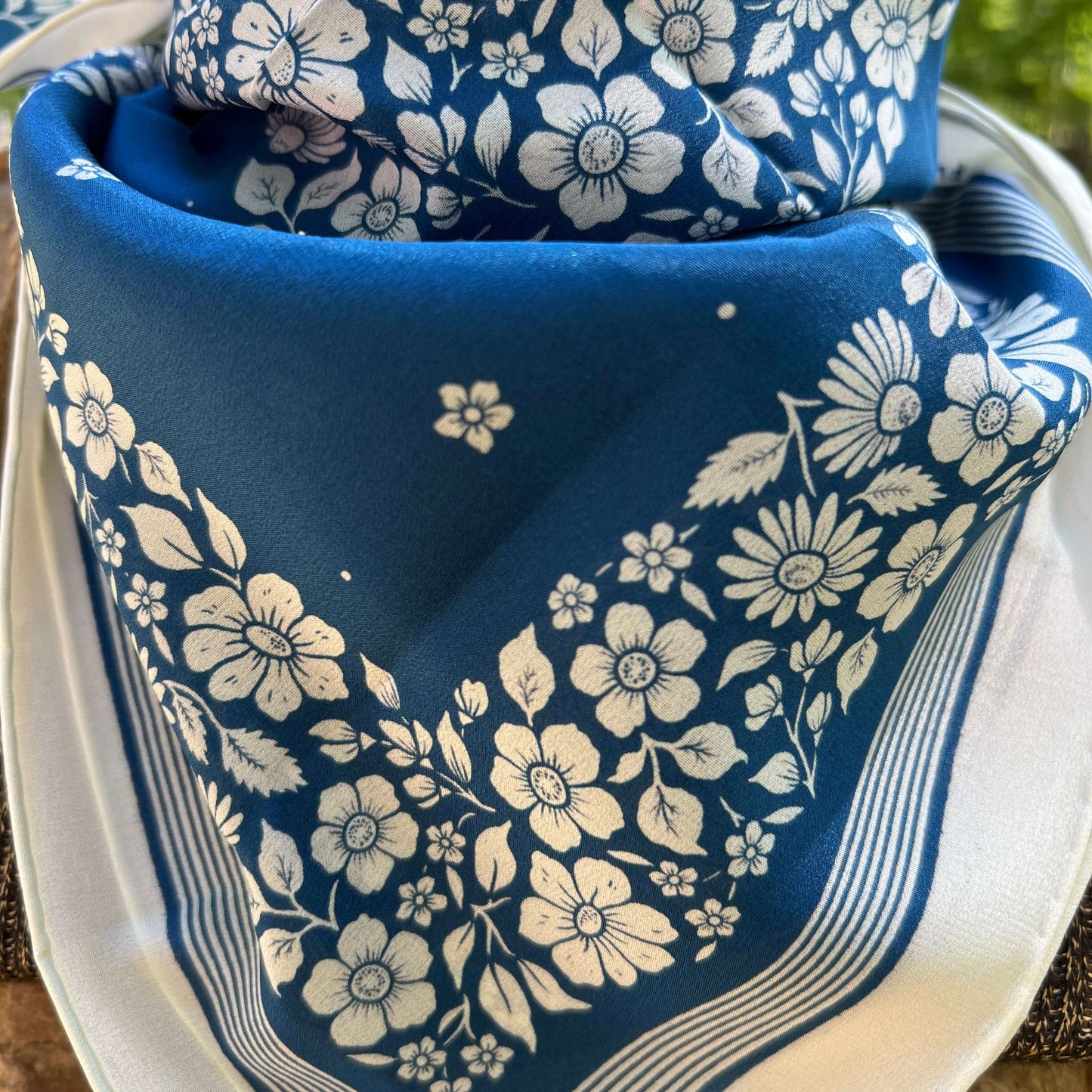 blue floral silk bandana scarf