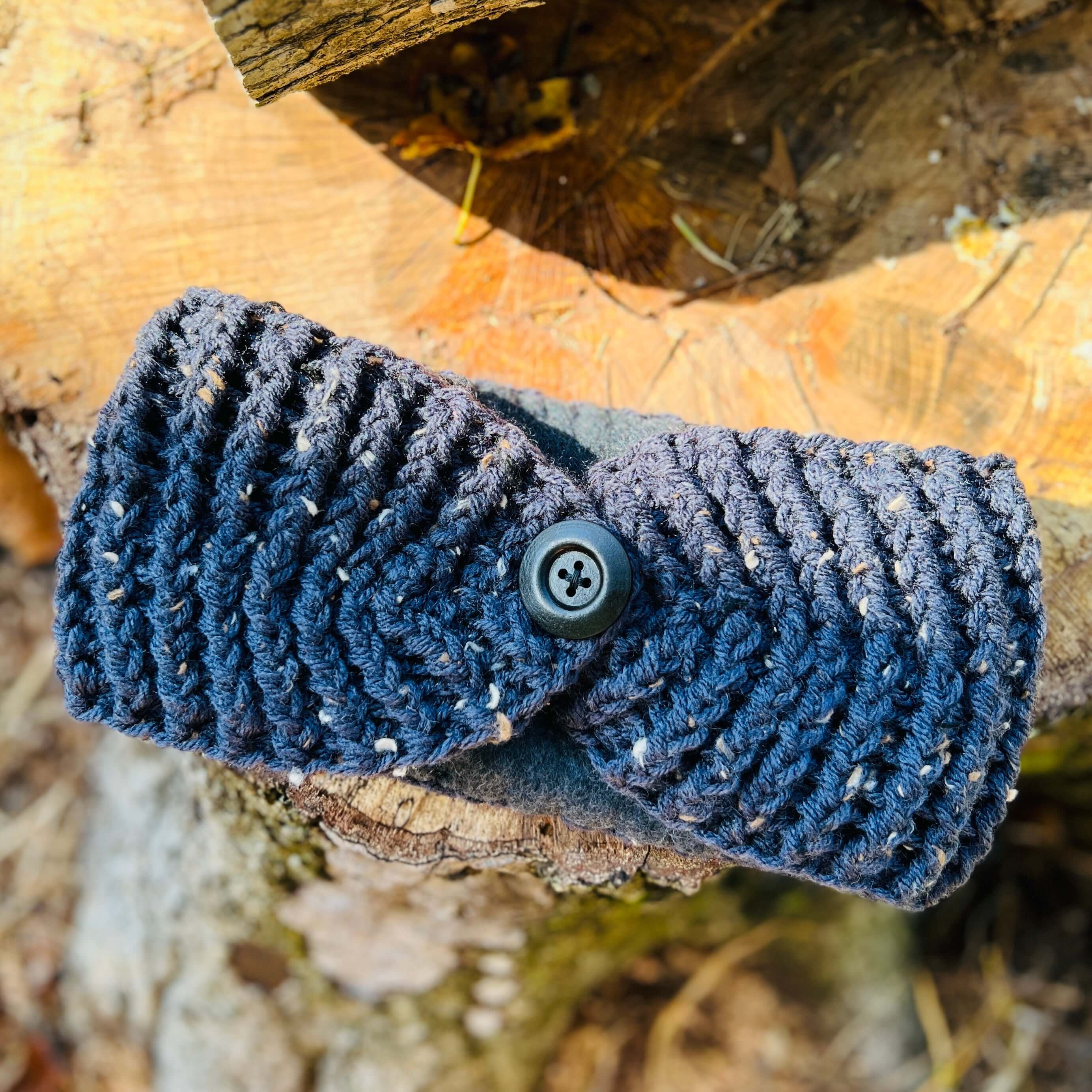 Winter Headband with Fleece Lining - Blue Tweed