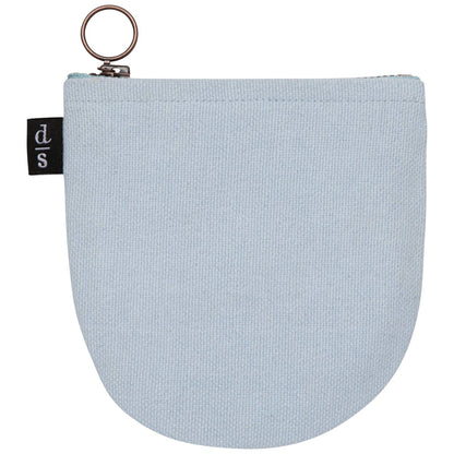 Light blue pouch with a zipper and key ring on a white background