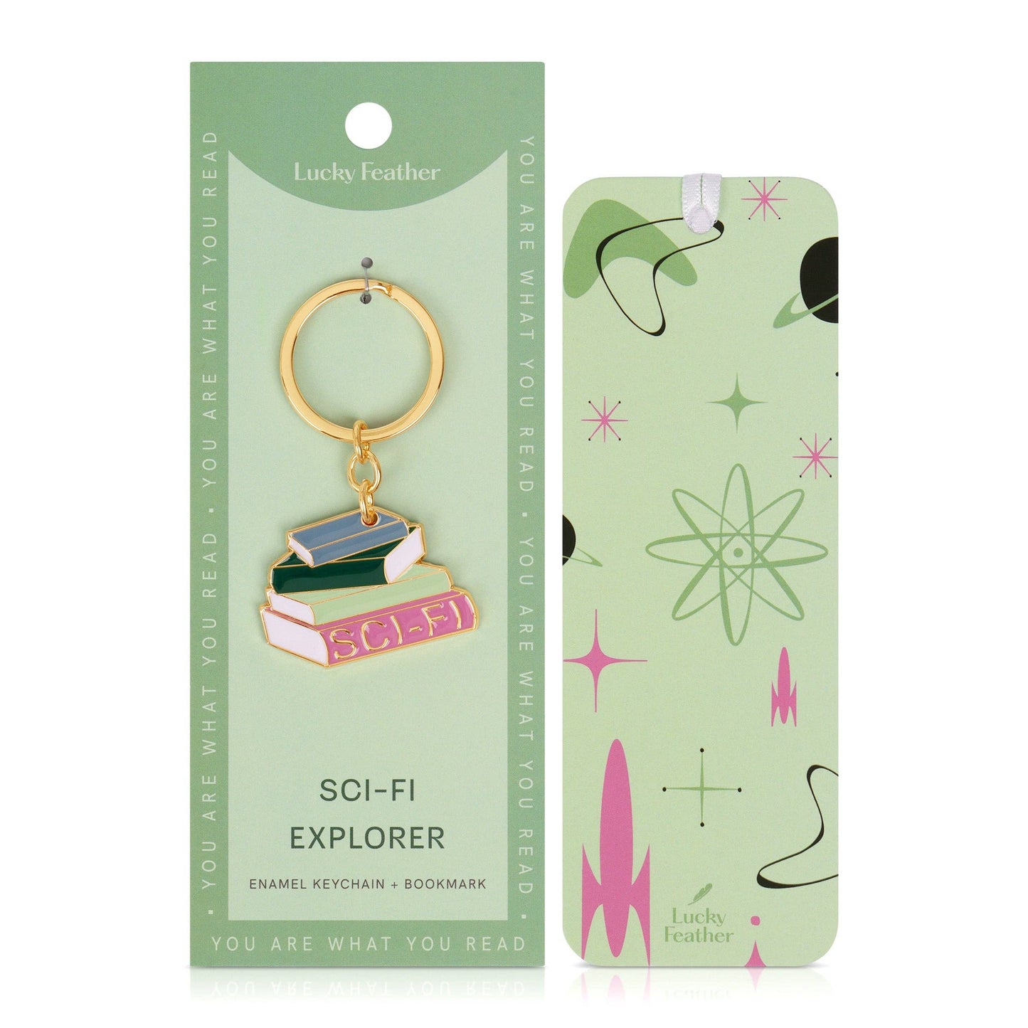 book lover key chain and book mark on white background