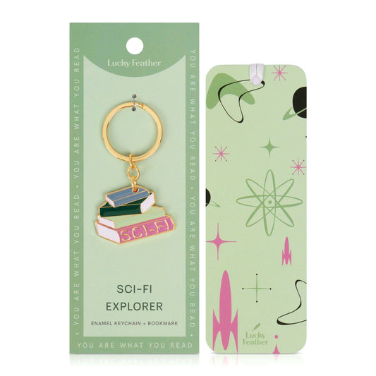book lover key chain and book mark on white background