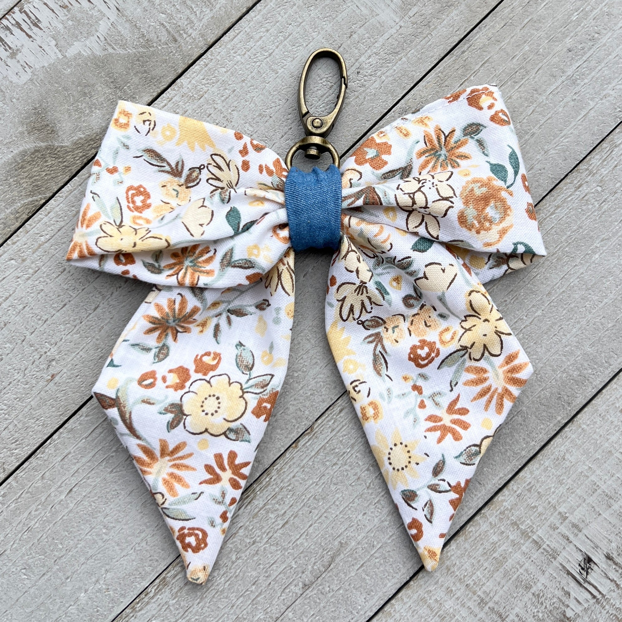bow bag charm in yellow floral