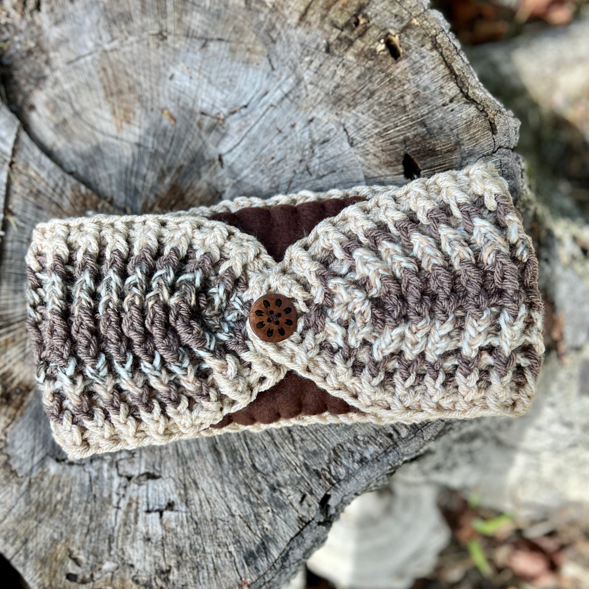 brown striped chunky knit ear warmer