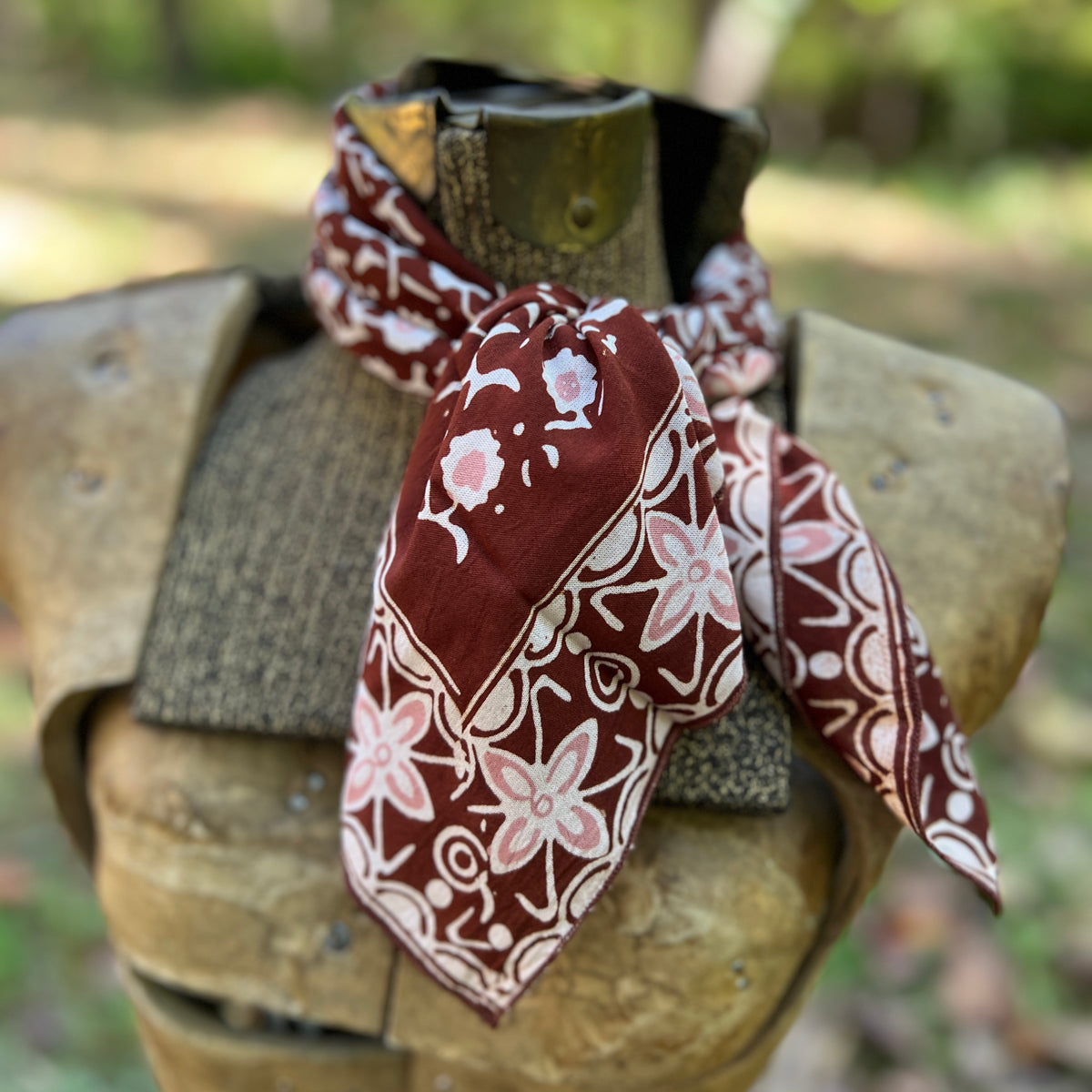 brown floral batik bandana scarf