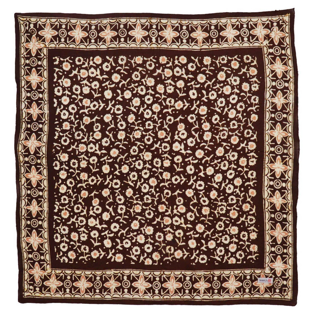 brown floral batik bandana scarf on white background