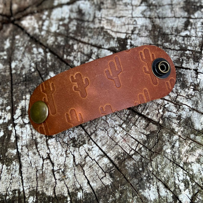 brown leather bandana slide with cactus print
