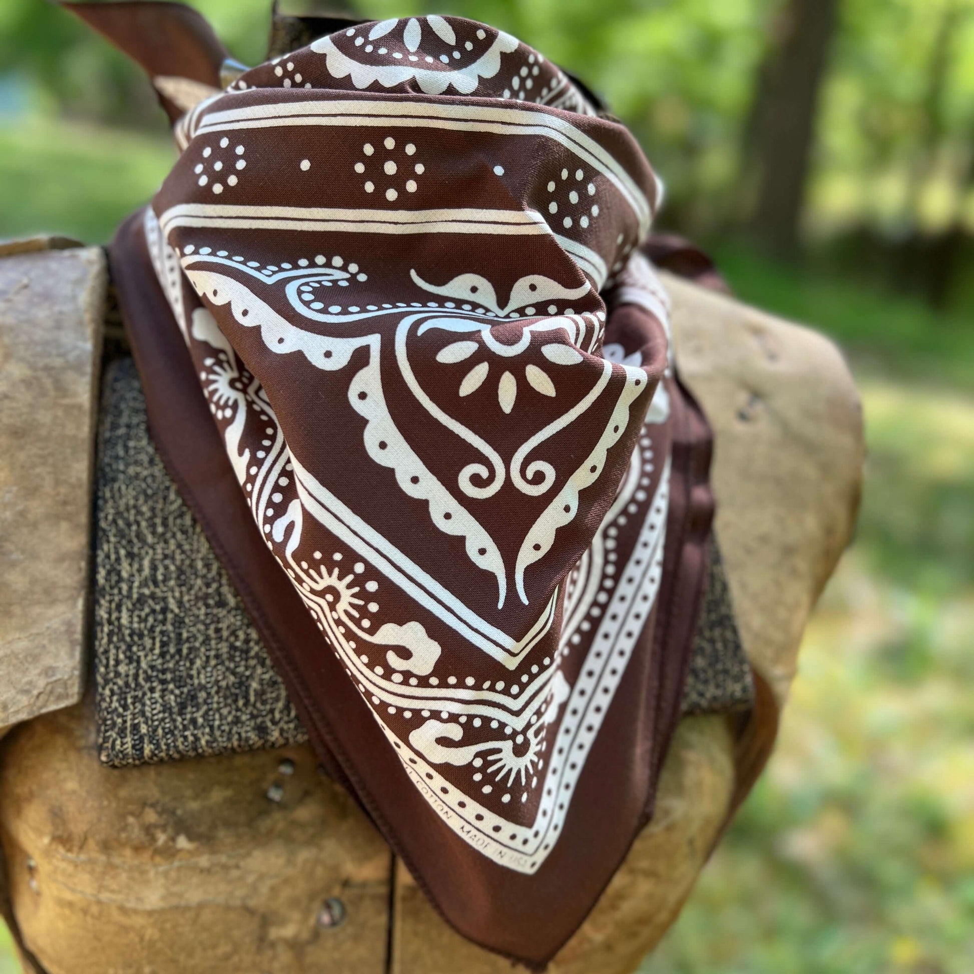western print brown bandana scarf