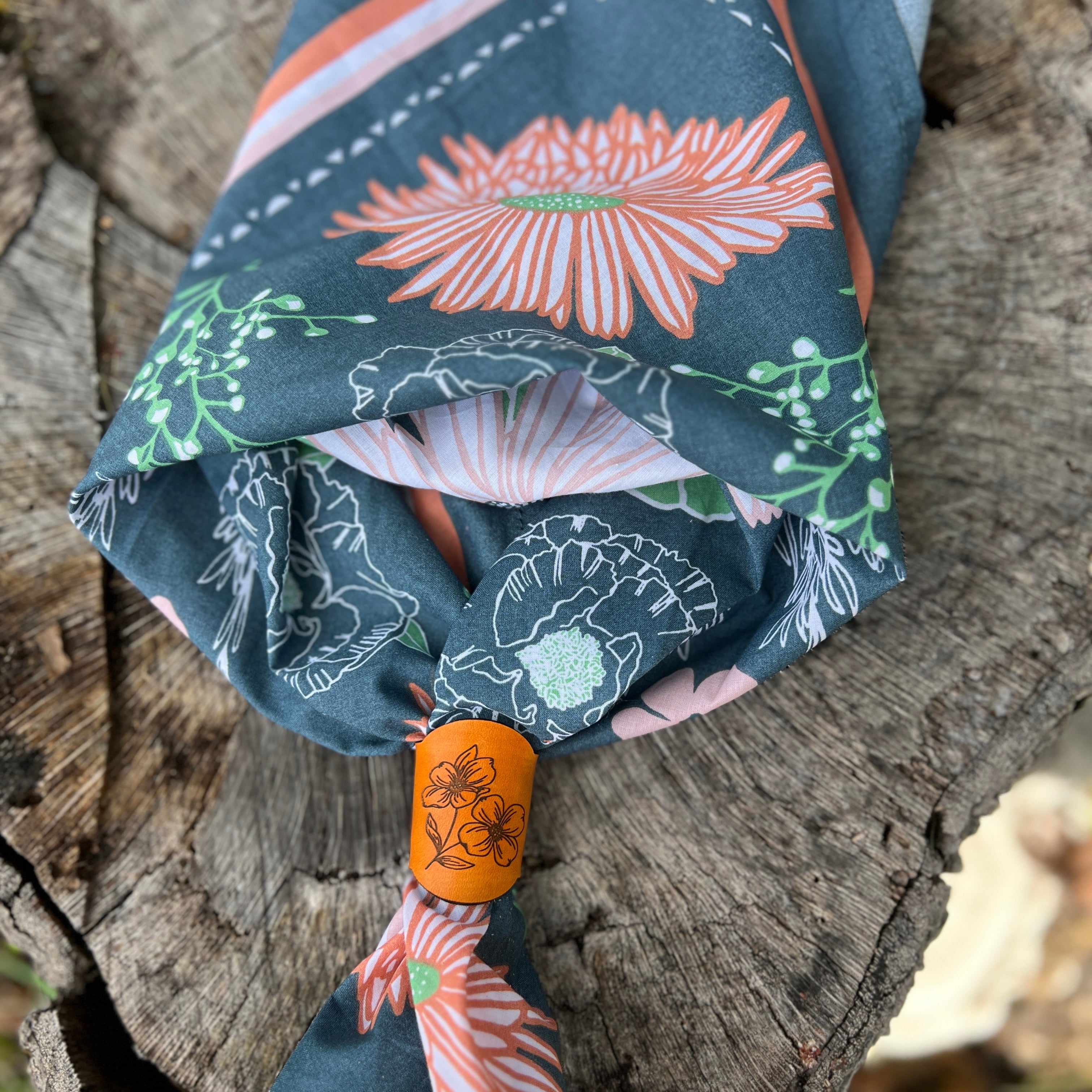 floral bandana with leather slide
