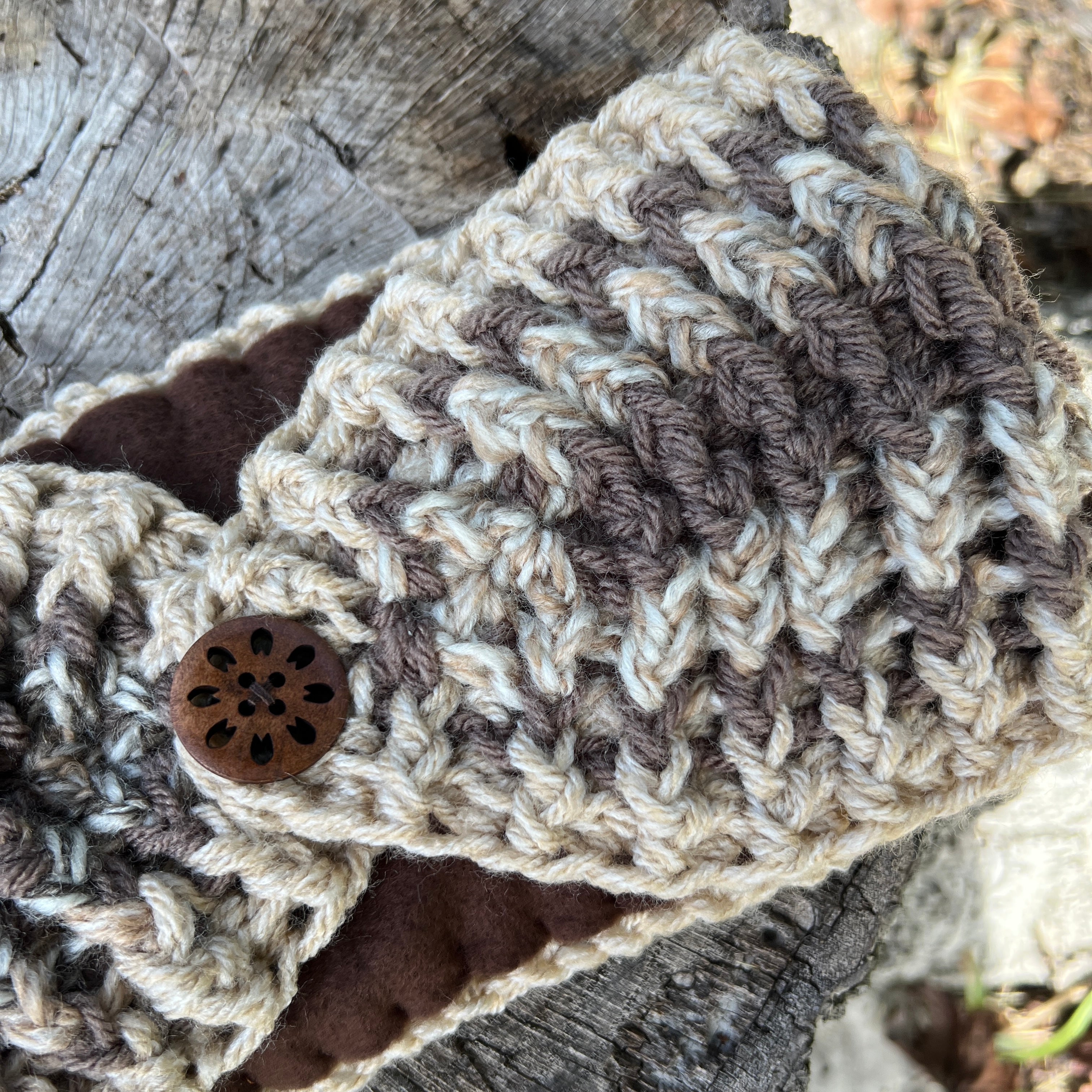 brown and cream striped winter headband