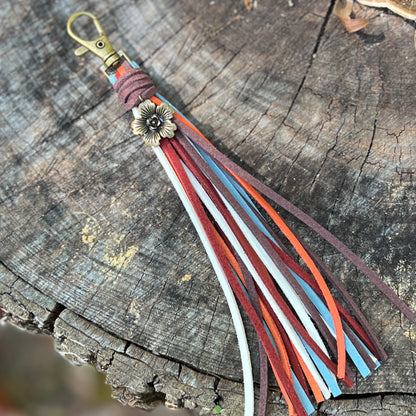 colorful faux suede tassel with flower charm