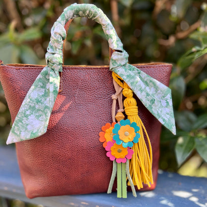 leather tassel and flowers bag charm